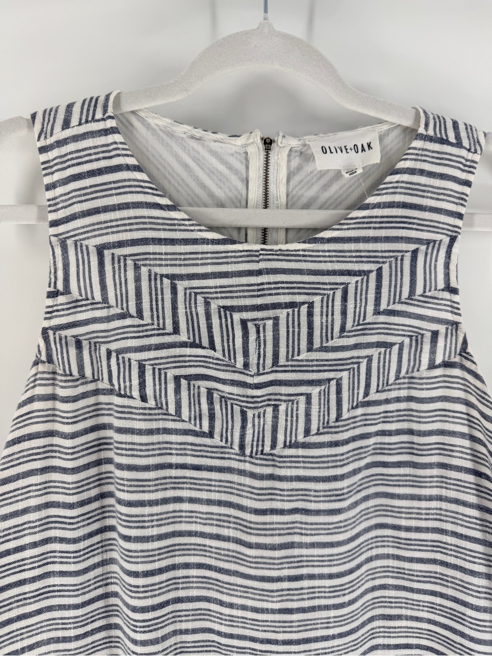 Olive + Oak M Blue White Striped Cotton Shift Dress Coastal Nautical - Picture 2 of 8